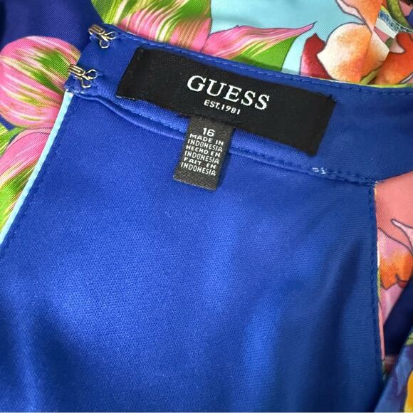 Guess Women’s Floral V-Neck Cocktail And Party Dress Blue Coral Sz 16 NWT - Picture 6 of 8